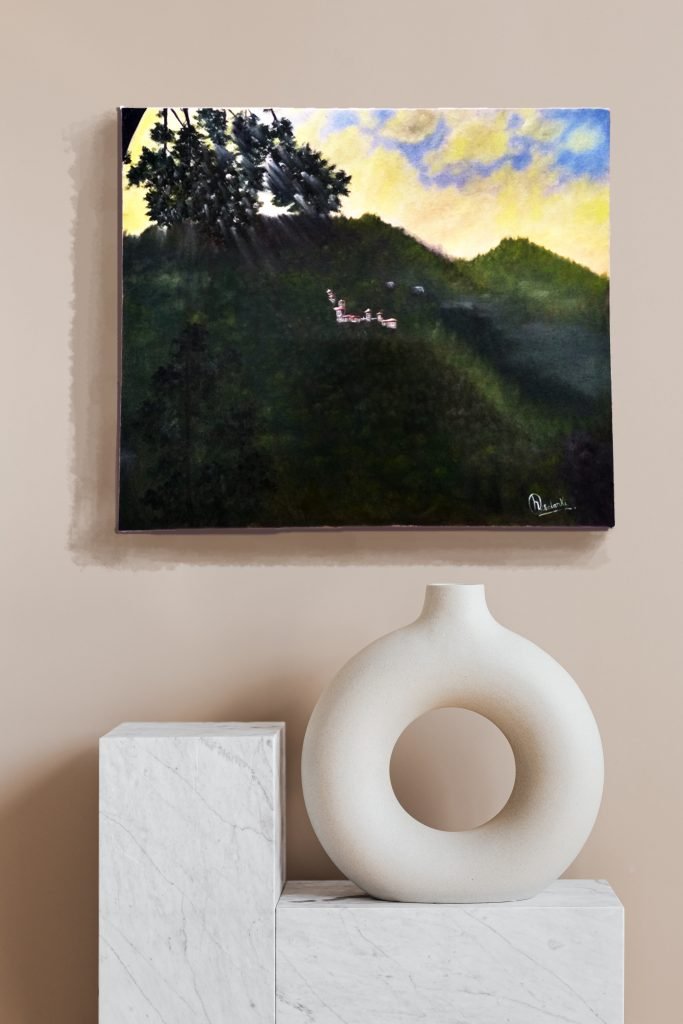 highlight the paintings on the shop.